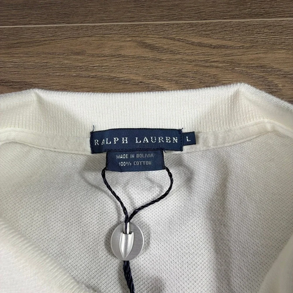 Ralph Lauren Kids Big Pony Mesh Polo Shirt White Green Long Sleeve Size L NWT